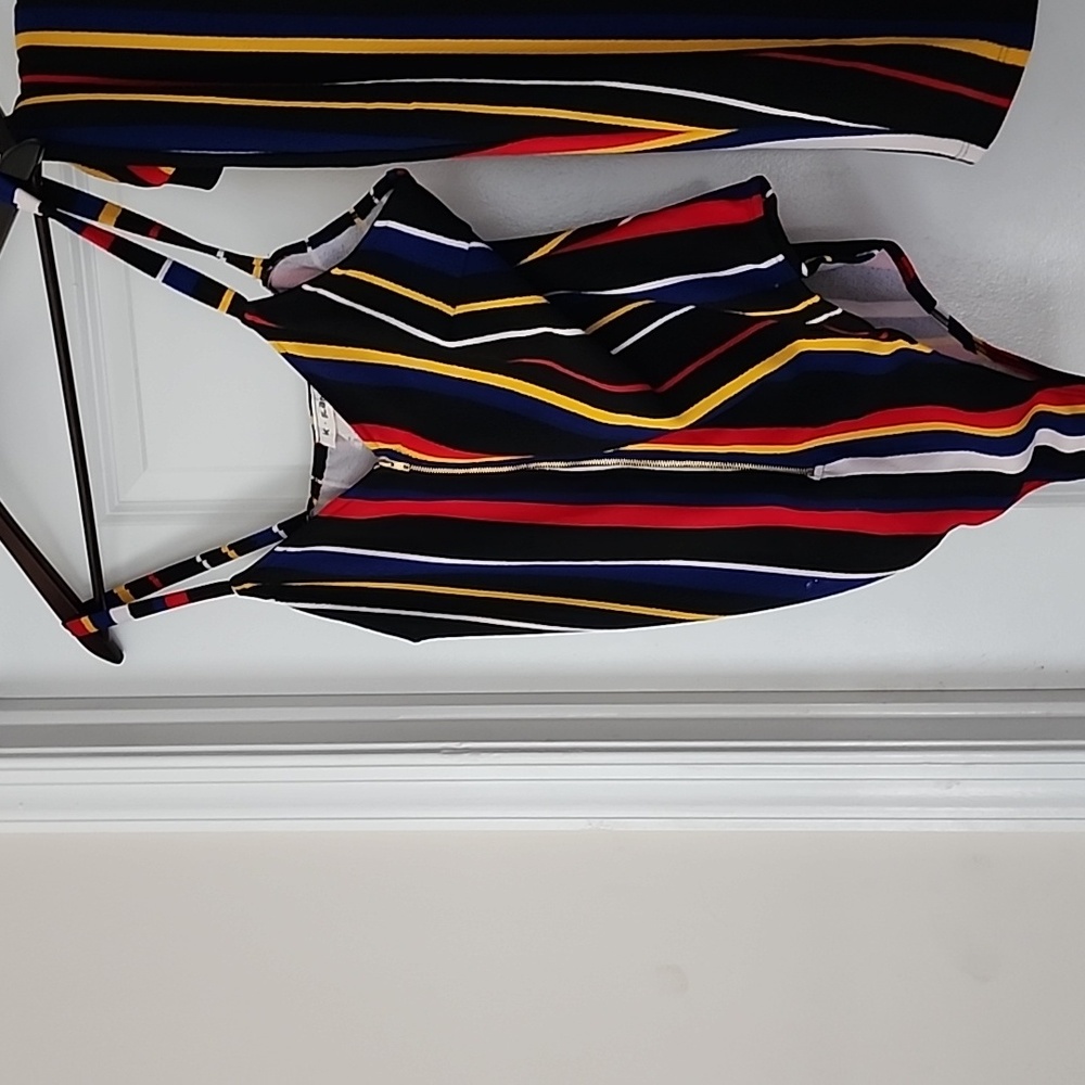 Mutil color stripped skirt set
